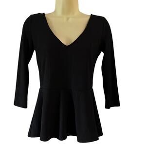 Forever 21 Black semi sheer Lace Print Knit Top with Peplum Juniors Medium